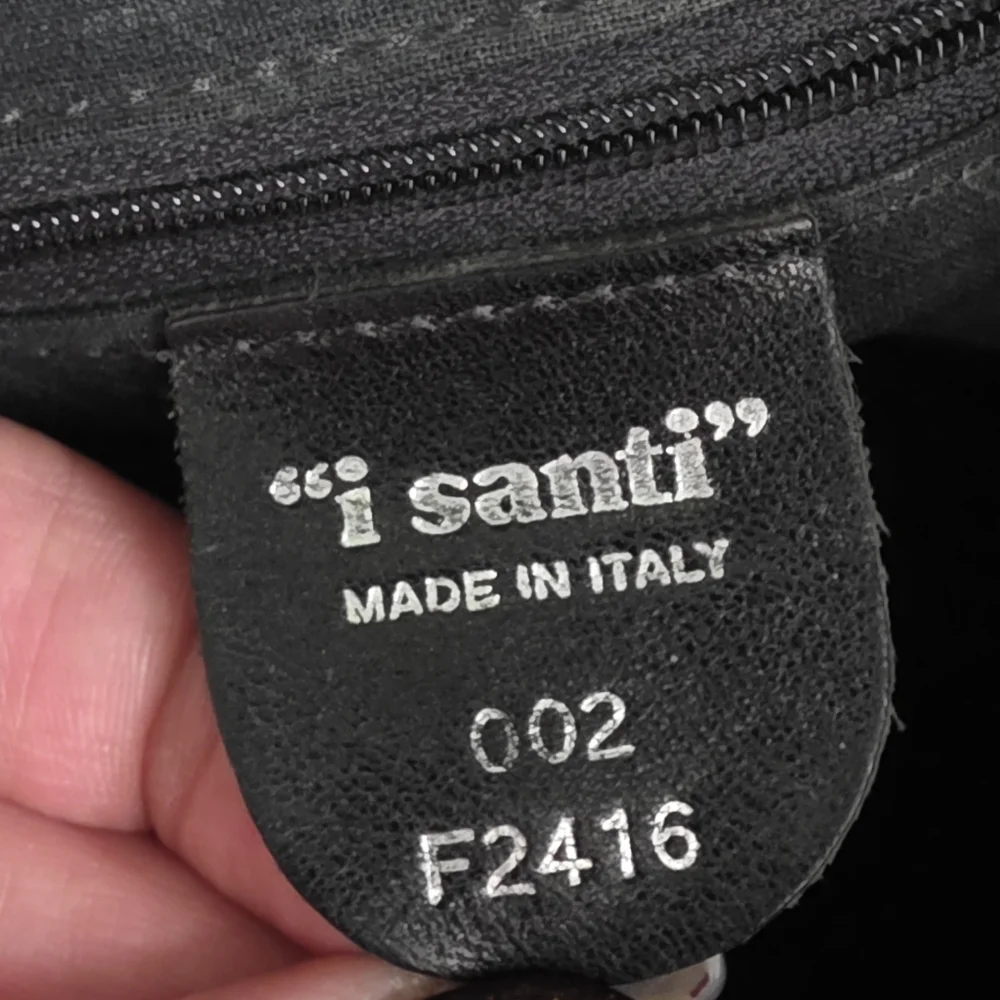 i Santi Made in Italy Black Leather Convertible Backpack Drawstring Bag